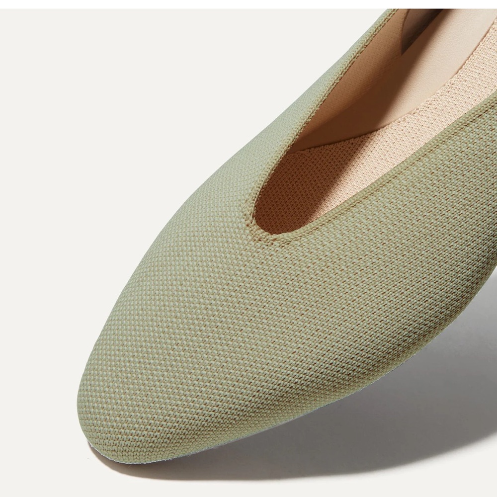 Rothy's Olive Green Pointed Slip-On Flats with Blue Heel Accent - Picture 7 of 13